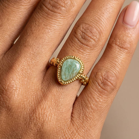 Pear Stone Beaded Bezel Ring