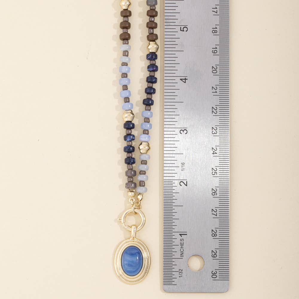 Chunky Bead Necklace With Oval Stone Pendant