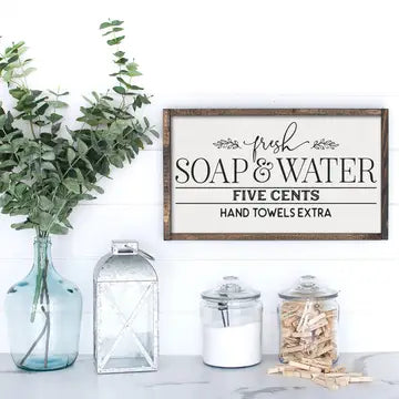 Wooden Sign Fresh Soap & Water Farmhouse Sign Bathroom Sign