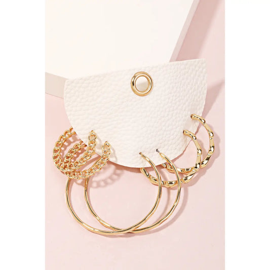 Mixed Textured Metallic Hoop Earrings Set