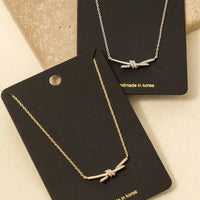 Pave Bar Knot Pendant Dainty Chain Necklace