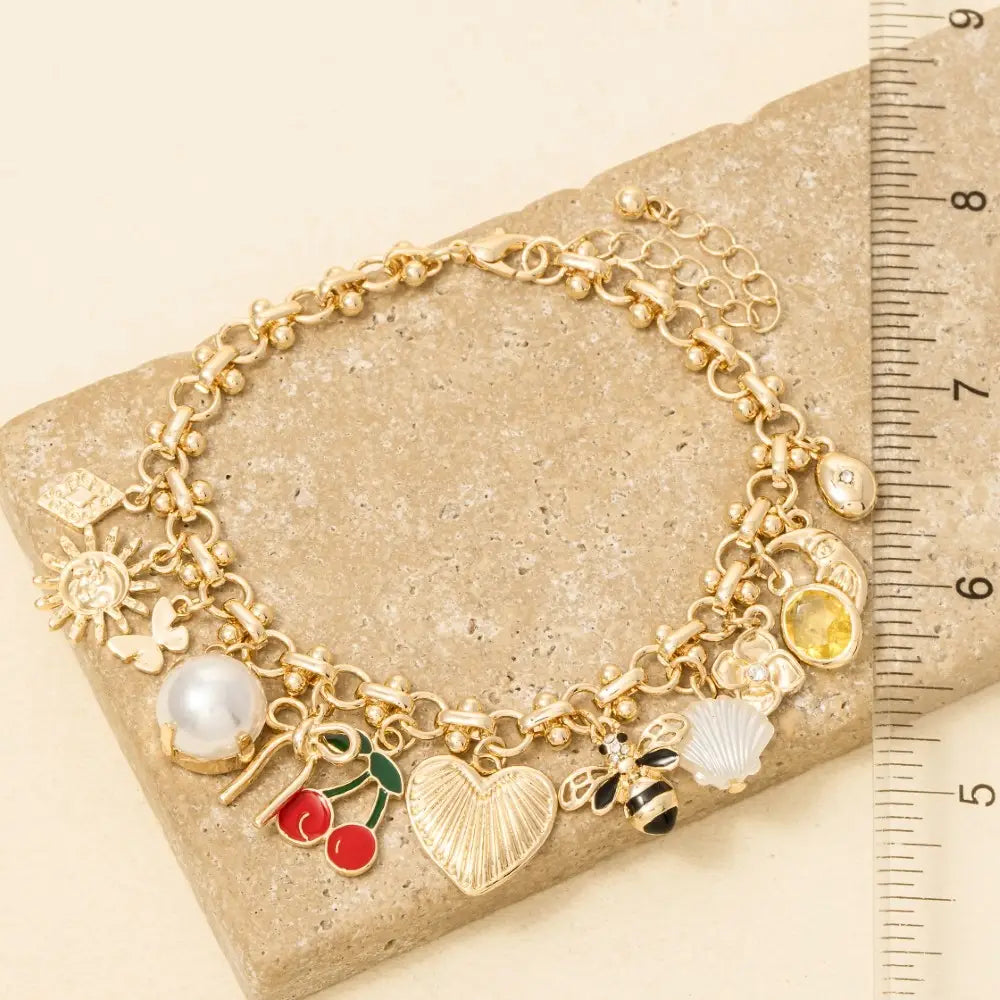 Assorted Charms Intricate Chain Bracelet