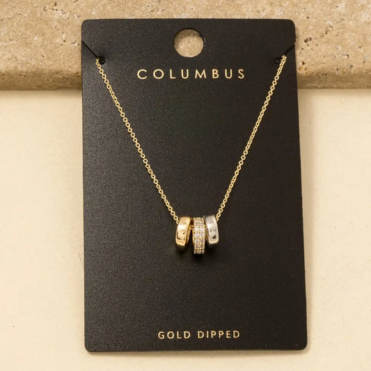 Gold Dipped Cz Triple Ring Charm Necklace