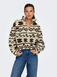 Only Janne Aztec Teddy 1/4 Zip Sweatshirt