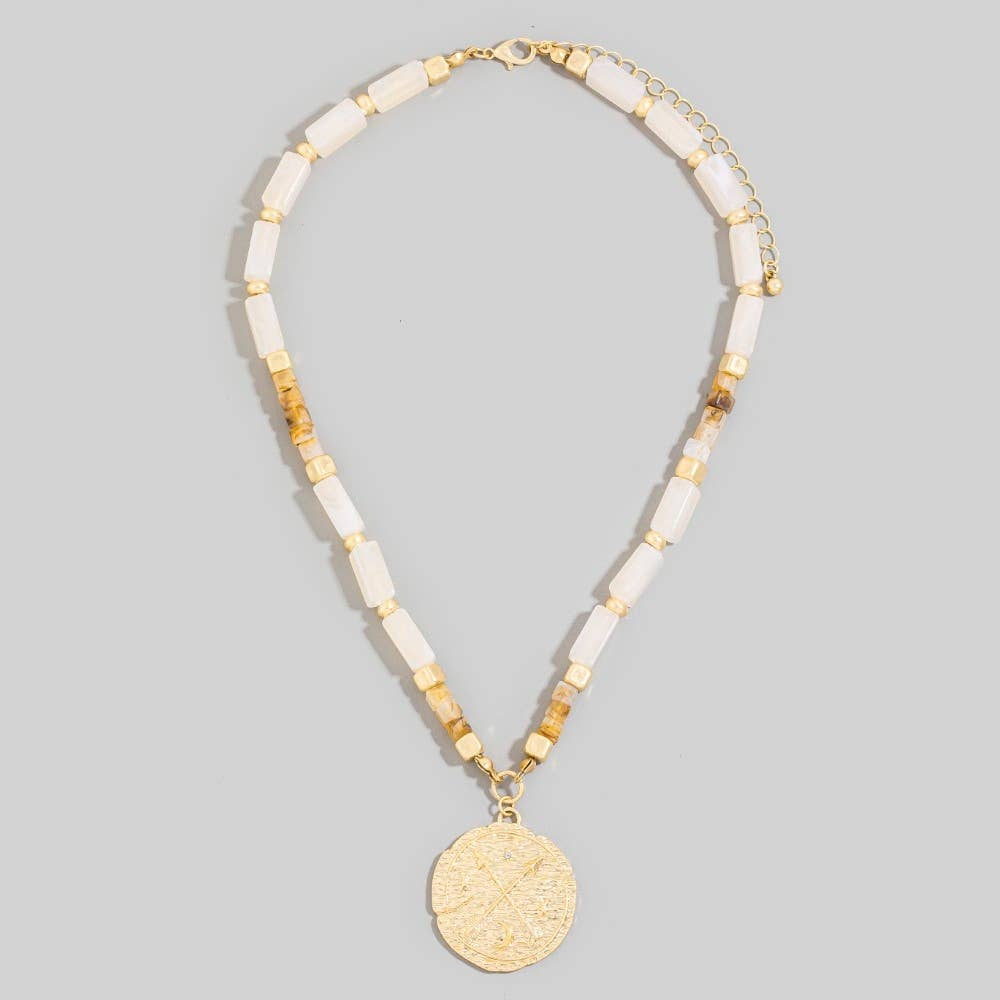 Arrow Coin Pendant Rectangle Acrylic Beaded Necklace
