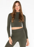C'est Moi Bamboo L/S Crop Mock Neck Top