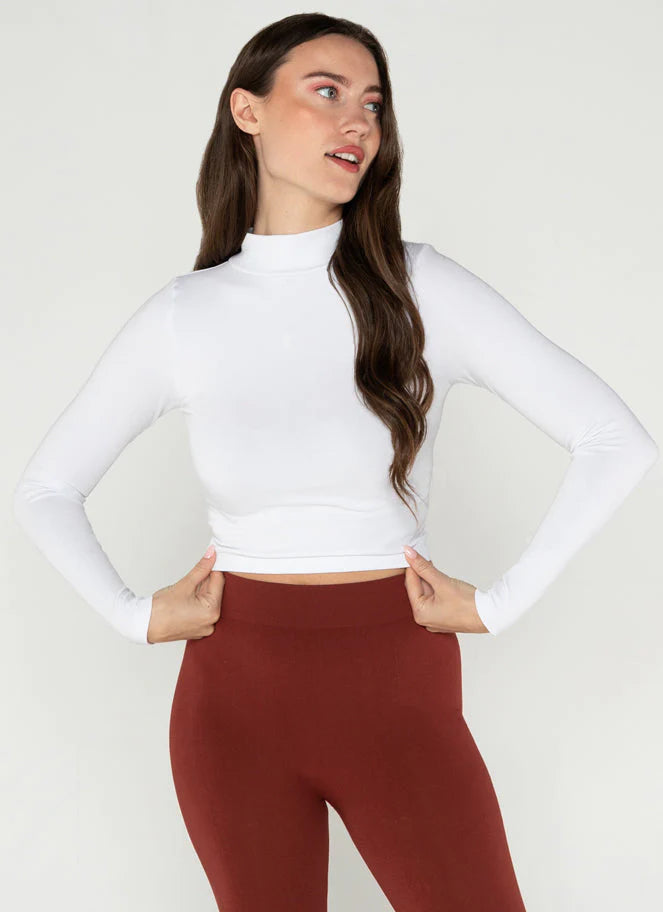 C'est Moi Bamboo L/S Crop Mock Neck Top