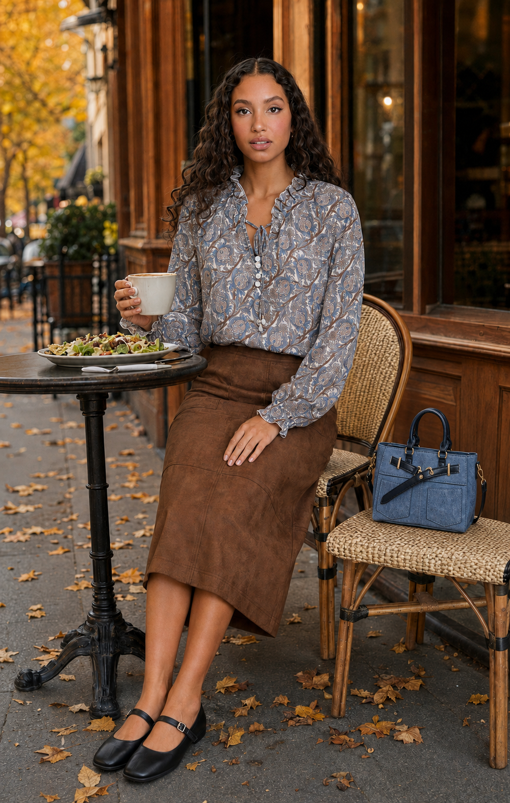 Autumn Story Paisley & Suede-Look Set- Skirt