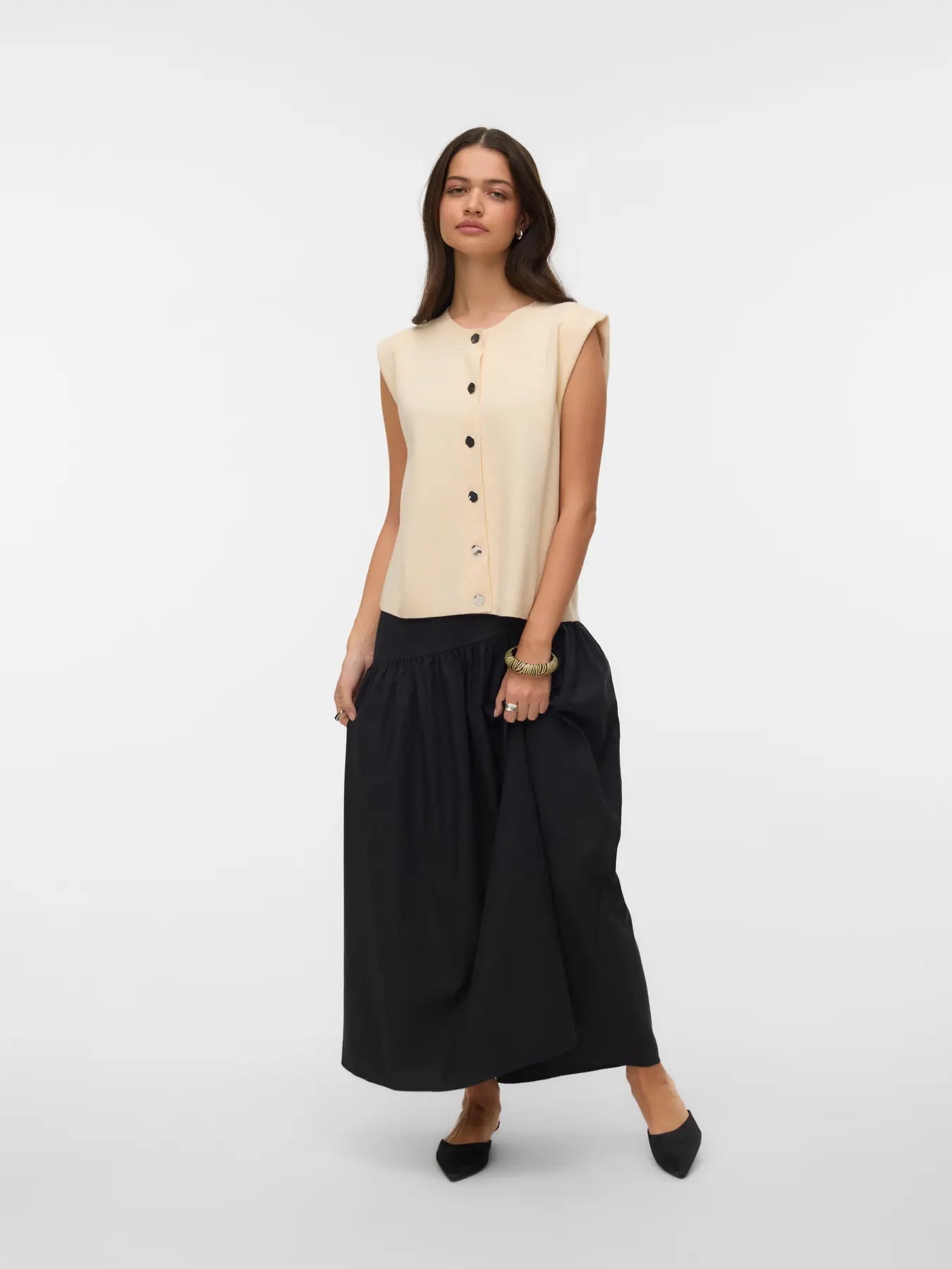 Vero Moda - Gold O-Neck Button Vest