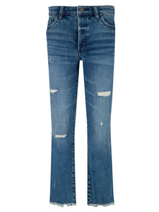 KUT- Reese High Rise FAB AB Ankle Straight Raw Jeans- Unique