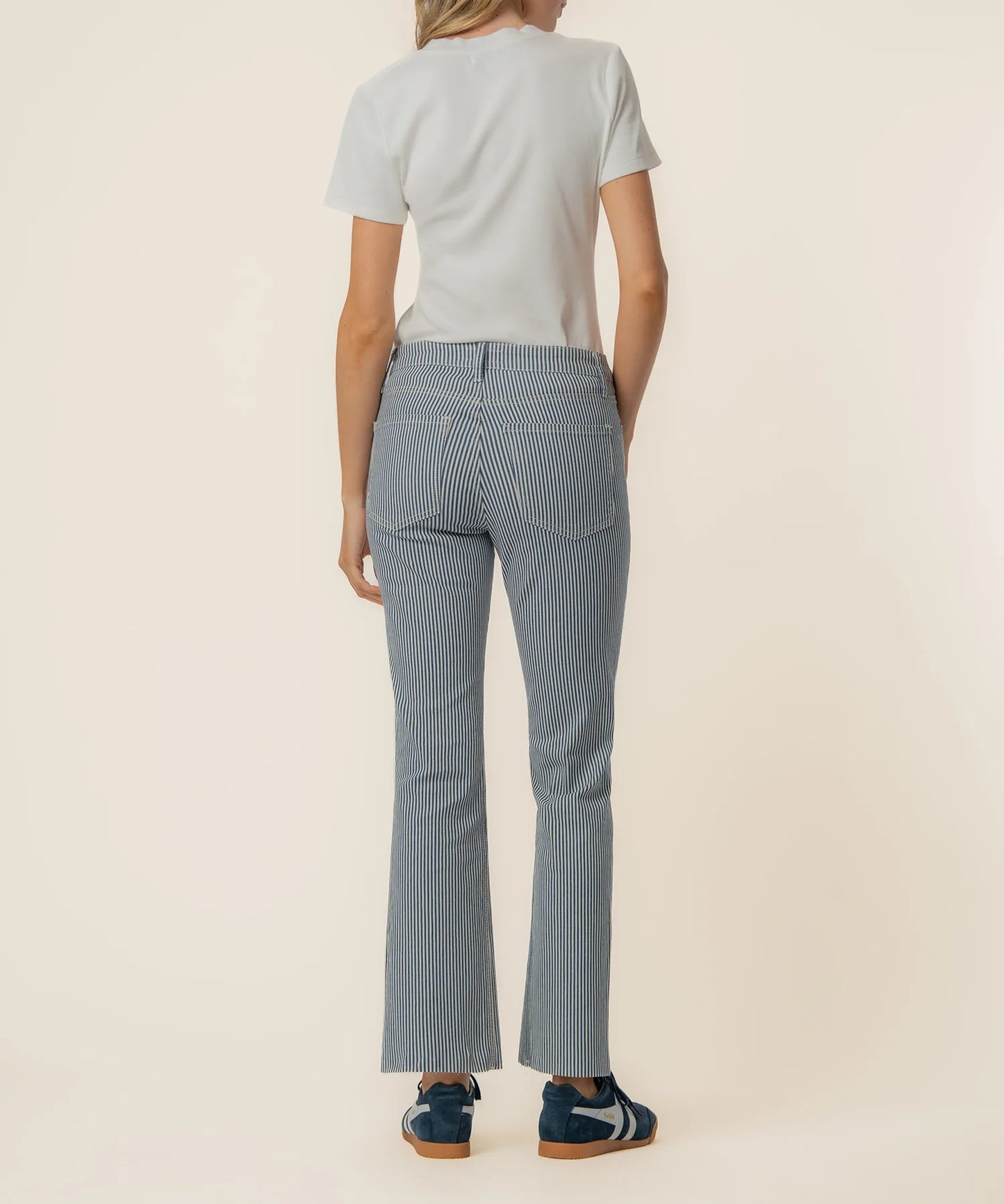 KUT- Kelsey High Rise Fab AB Ankle Flare Jean- Navy Stripe