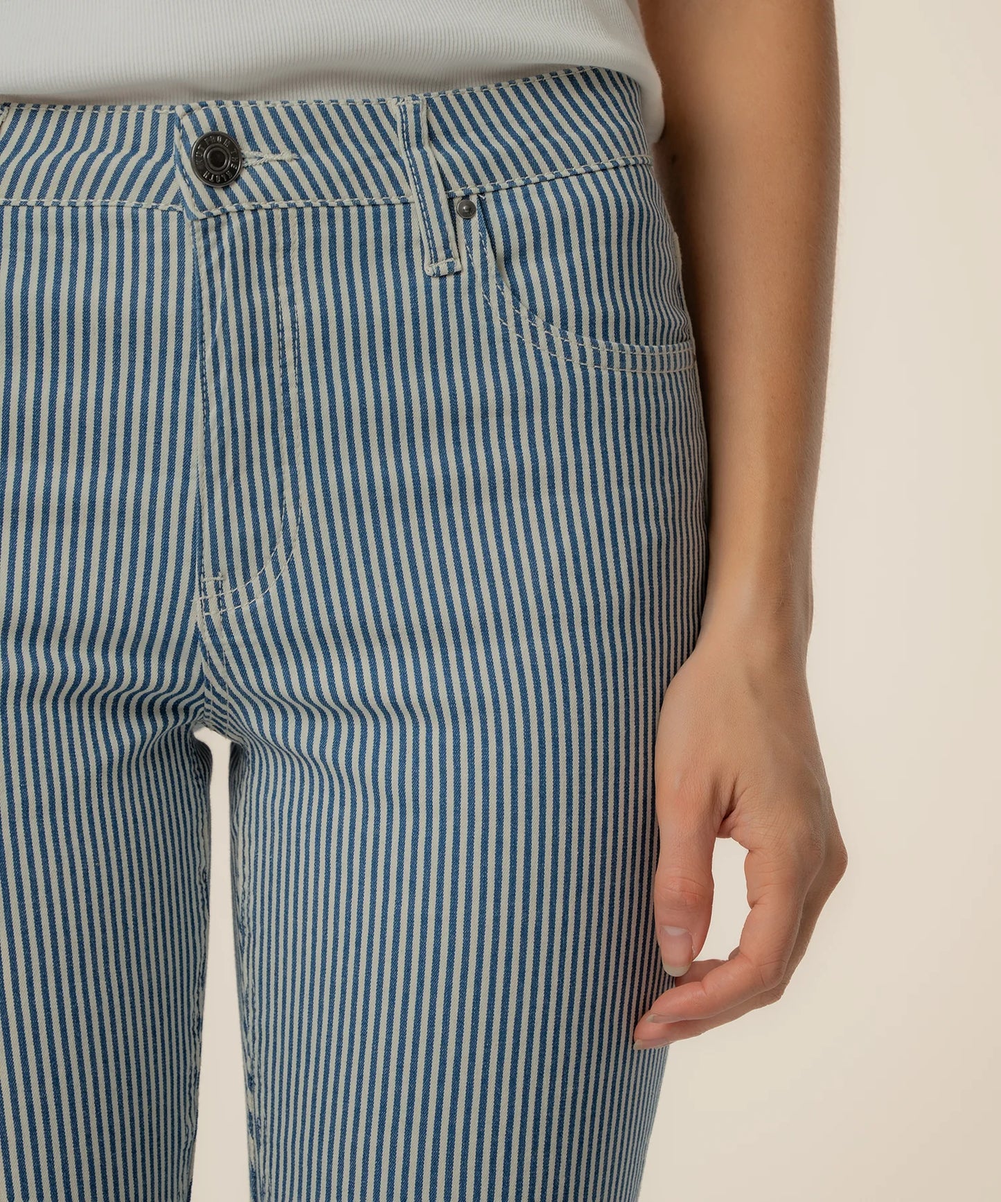 KUT- Kelsey High Rise Fab AB Ankle Flare Jean- Navy Stripe