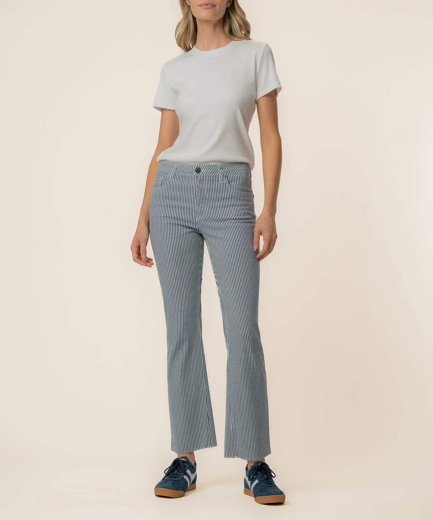 KUT- Kelsey High Rise Fab AB Ankle Flare Jean- Navy Stripe