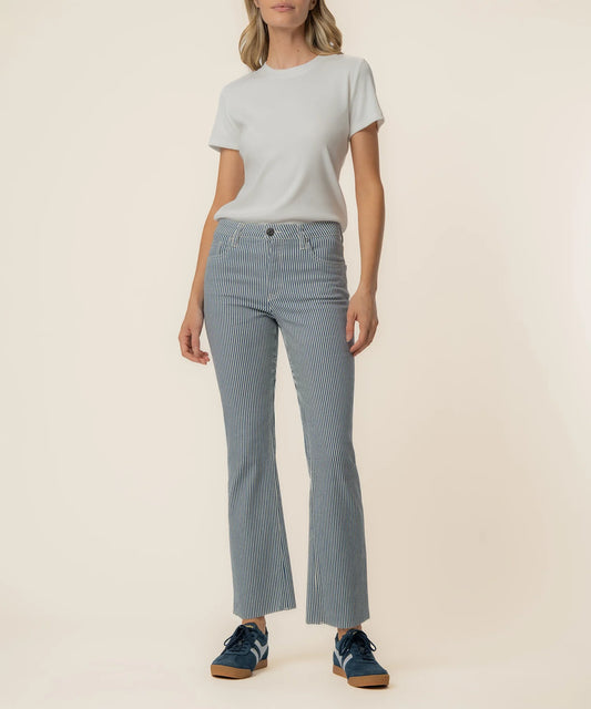 KUT- Kelsey High Rise Fab AB Ankle Flare Jean- Navy Stripe