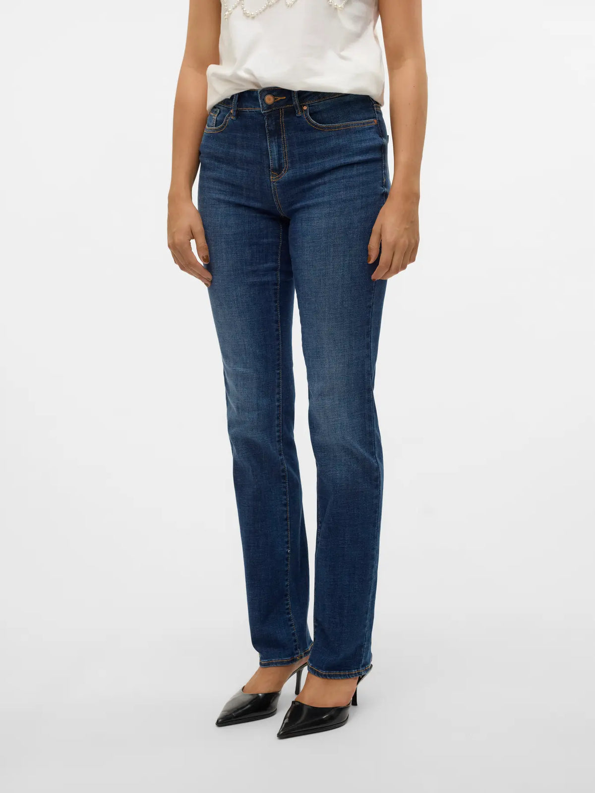 Vero Moda - Flash Mid Rise Straight Jean - Dark Blue