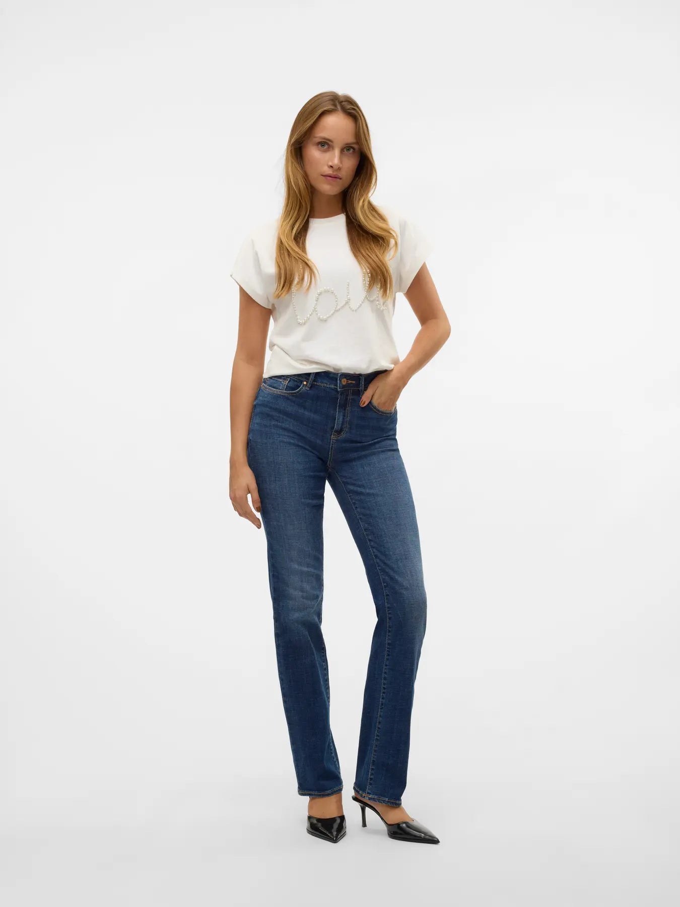 Vero Moda - Flash Mid Rise Straight Jean - Dark Blue
