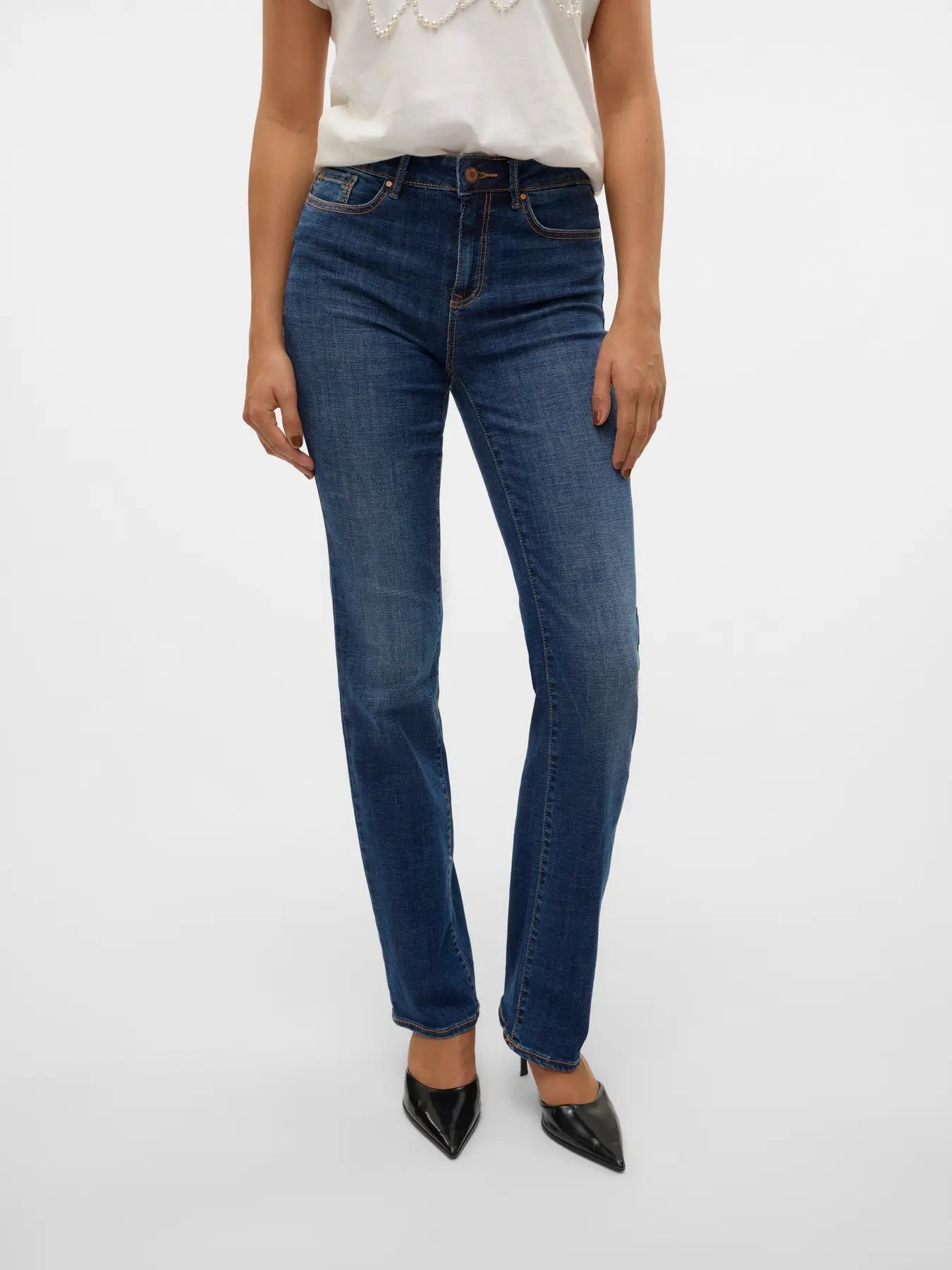 Vero Moda - Flash Mid Rise Straight Jean - Dark Blue