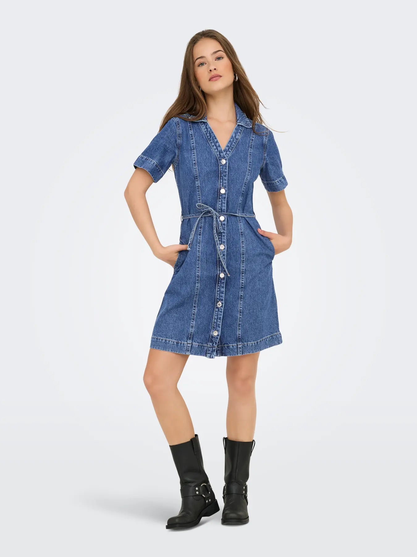 Only Fina Belted Denim Dress