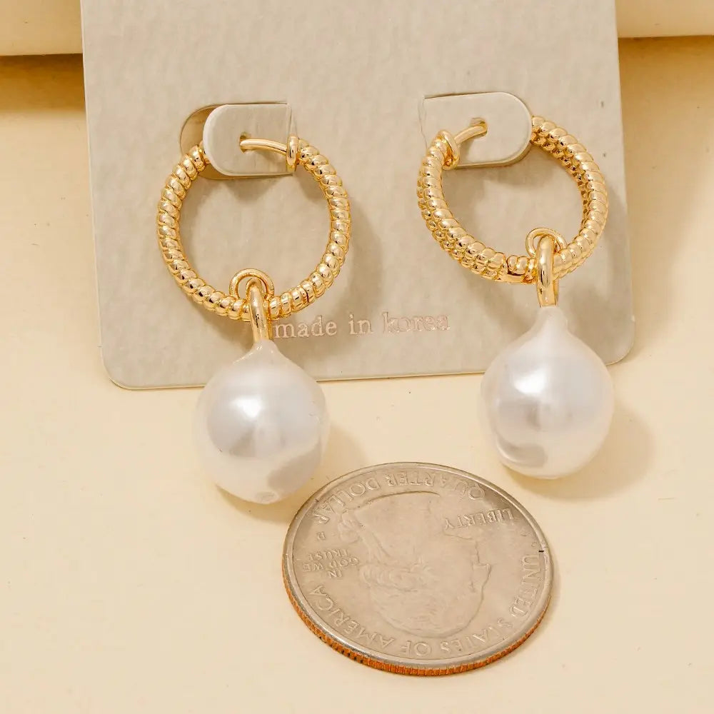 Pearl Bead Charm Hinge Hoop Earrings