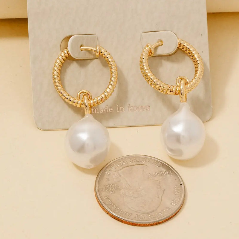 Pearl Bead Charm Hinge Hoop Earrings