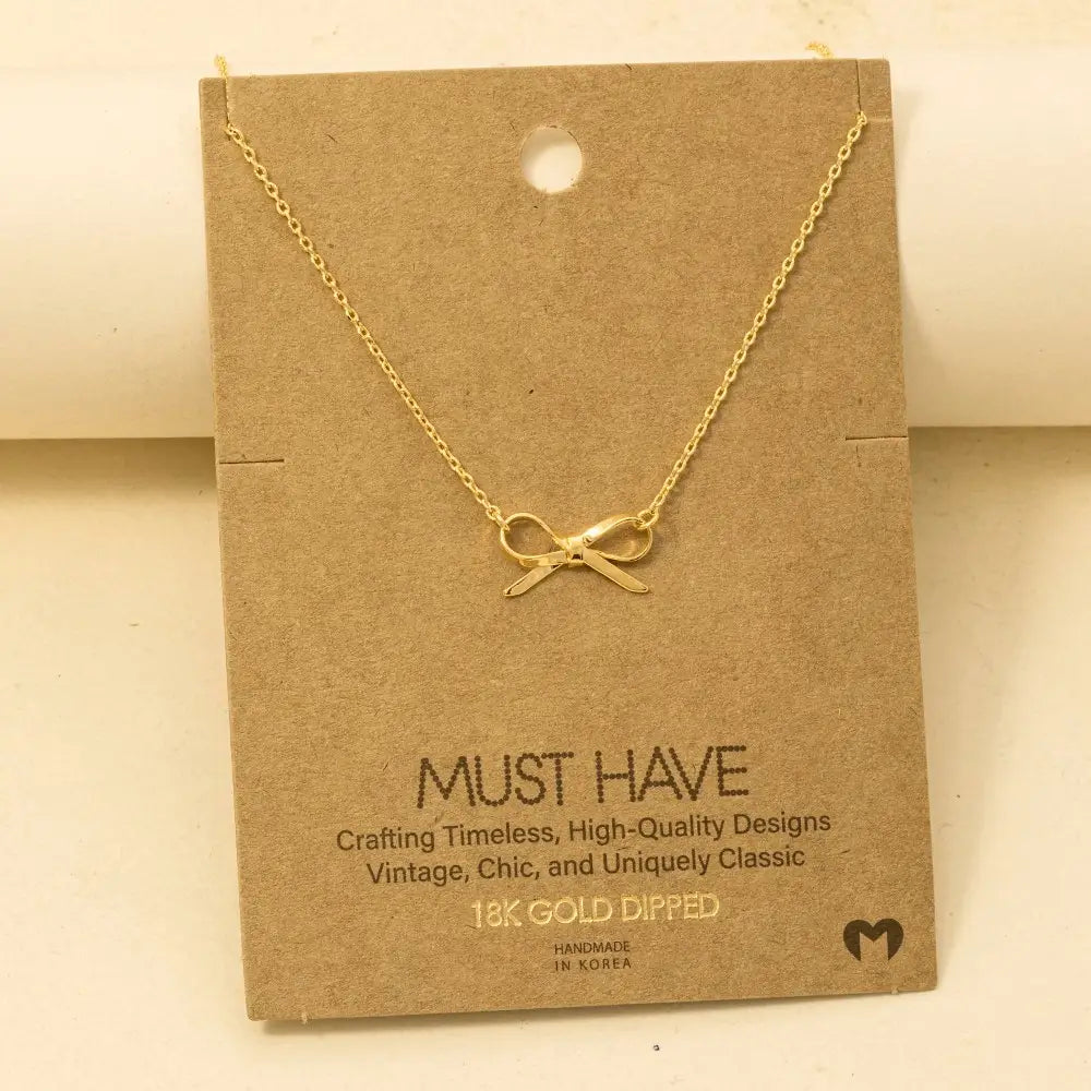 Gold Dipped Ribbon Bow Pendant Necklace