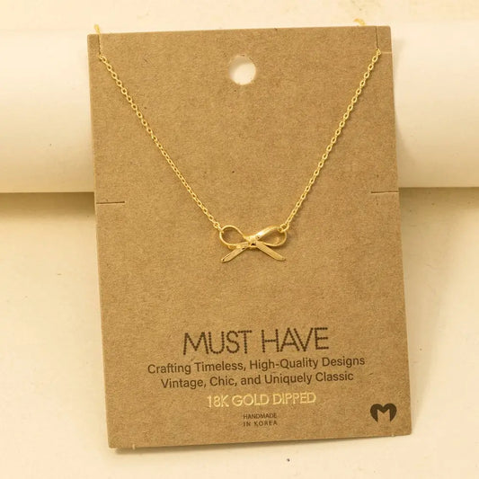 Gold Dipped Ribbon Bow Pendant Necklace