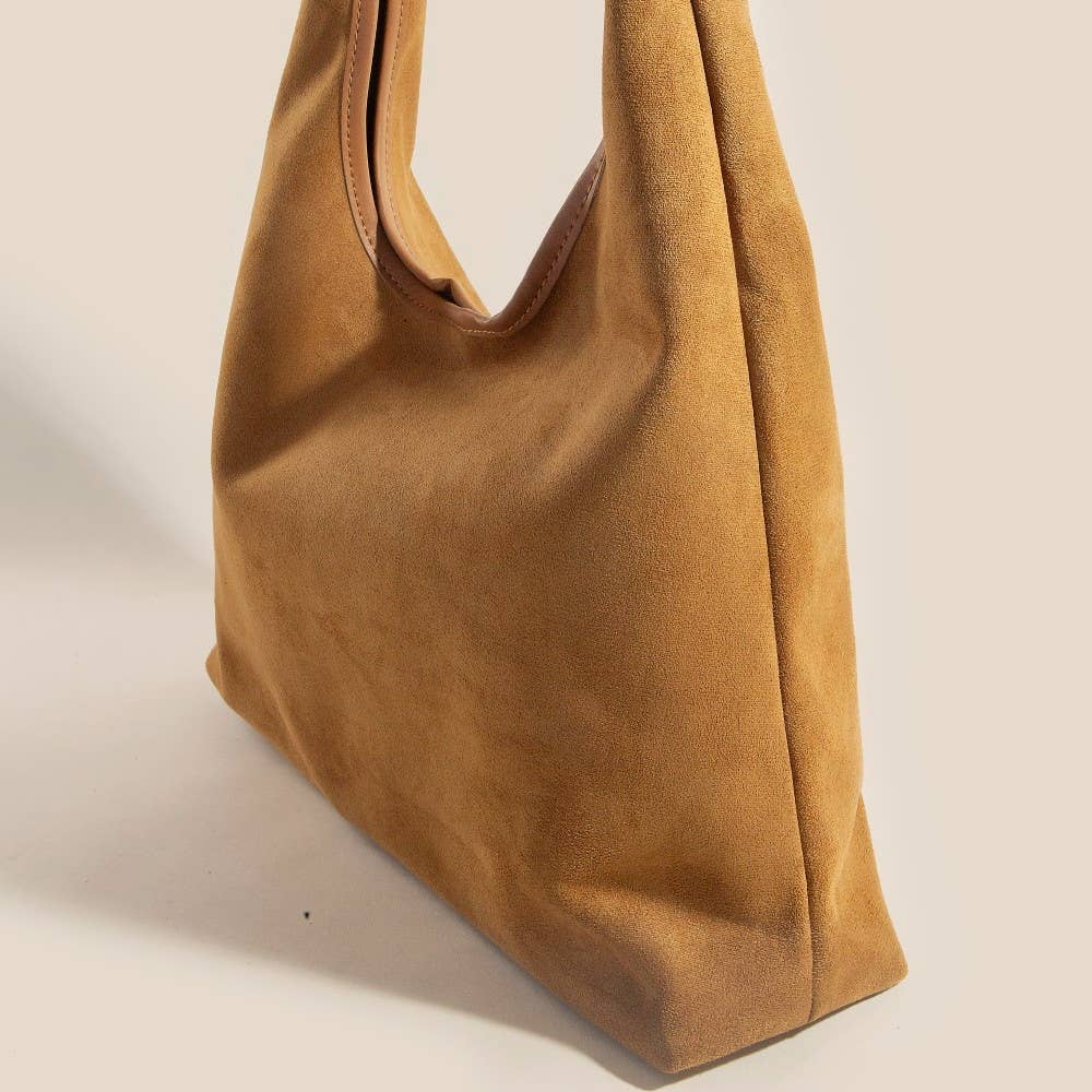 Suede Leather Trim Hobo Bag