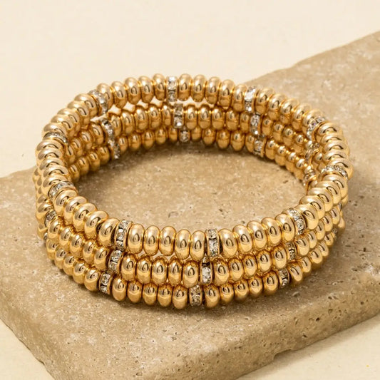 Rhinestone and Metallic Disc Beaded Bracelet