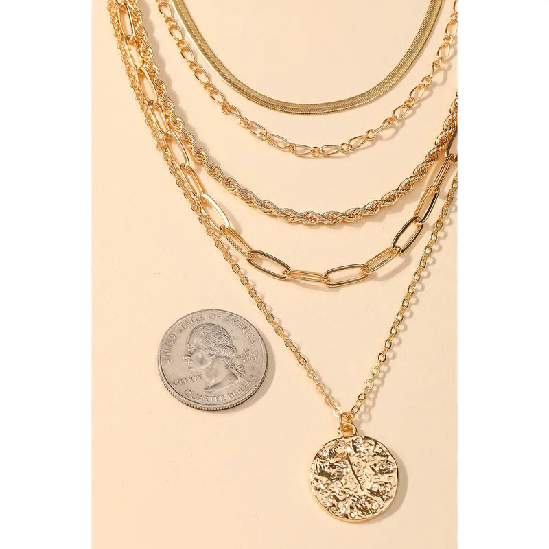 Multi Strand Chain Coin Pendant Necklace