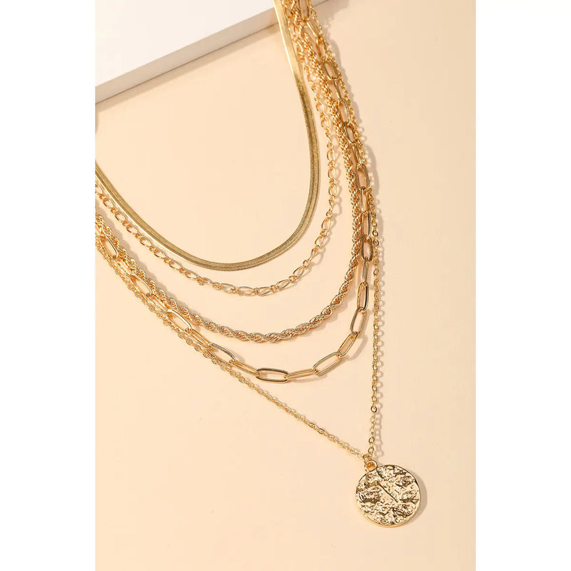 Multi Strand Chain Coin Pendant Necklace