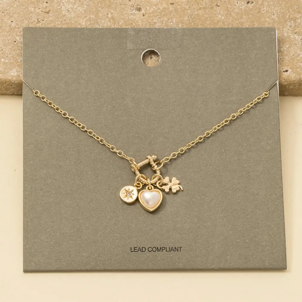 Clover and Heart Charms Chain Necklace