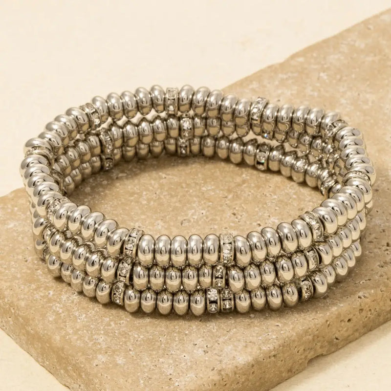 Rhinestone and Metallic Disc Beaded Bracelet