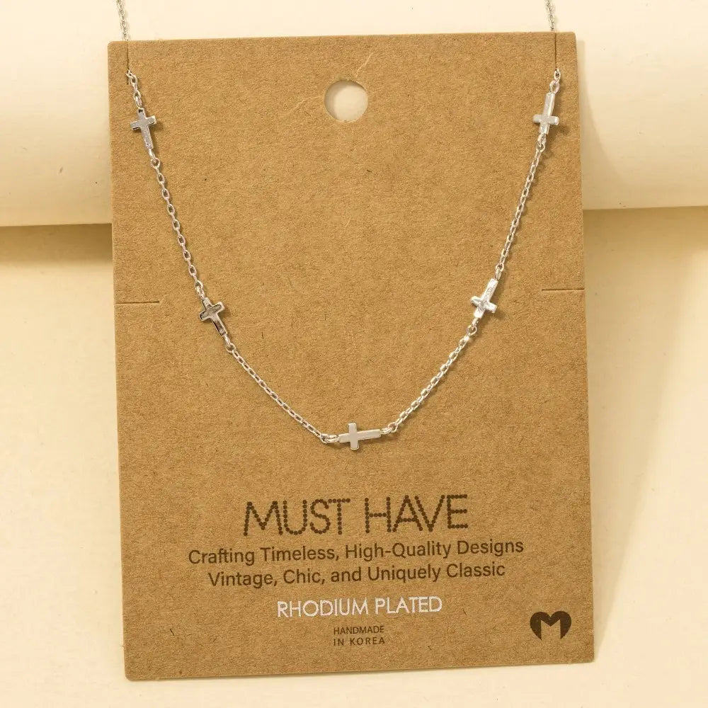 Gold Dipped Dainty Cross Station Necklace