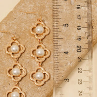 Pearl Stud Triple Clover Dangle Chain Earrings