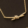 Pave Bar Knot Pendant Dainty Chain Necklace