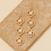 Pearl Stud Triple Clover Dangle Chain Earrings
