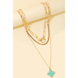 Clover Pendant Layered Necklace (Pearl)