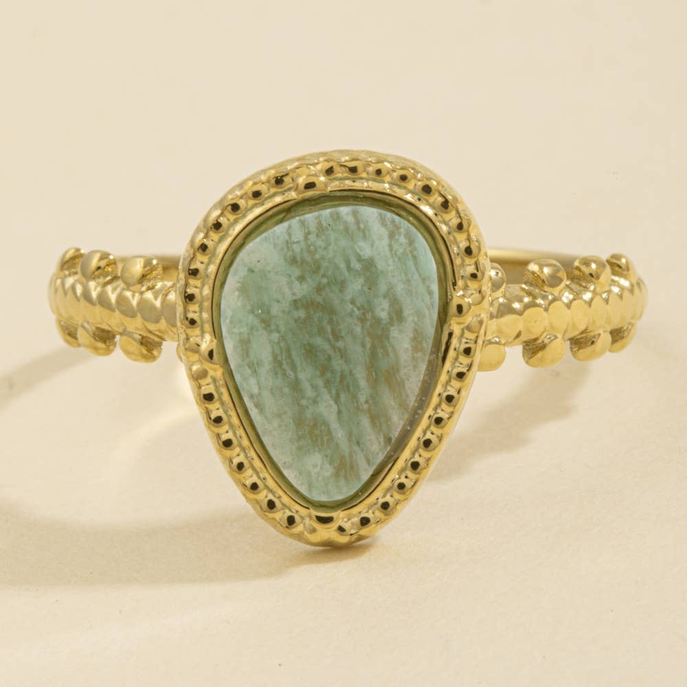 Pear Stone Beaded Bezel Ring