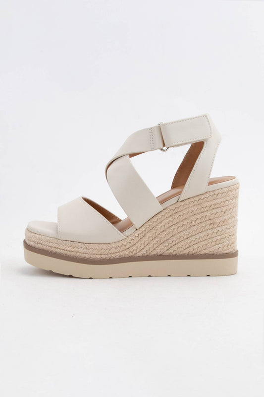 CHURRO OPEN TOE CROSS STRAP PLATFORM HEELED WEDGE SANDAL