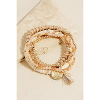 Coin and Tassel Charm Mixed Beaded Bracelet Set