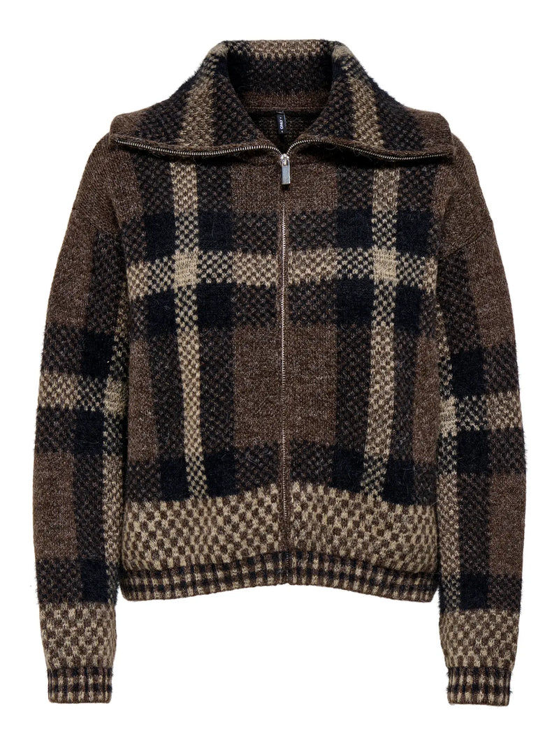 Only Maroon Zip Collar Cardigan