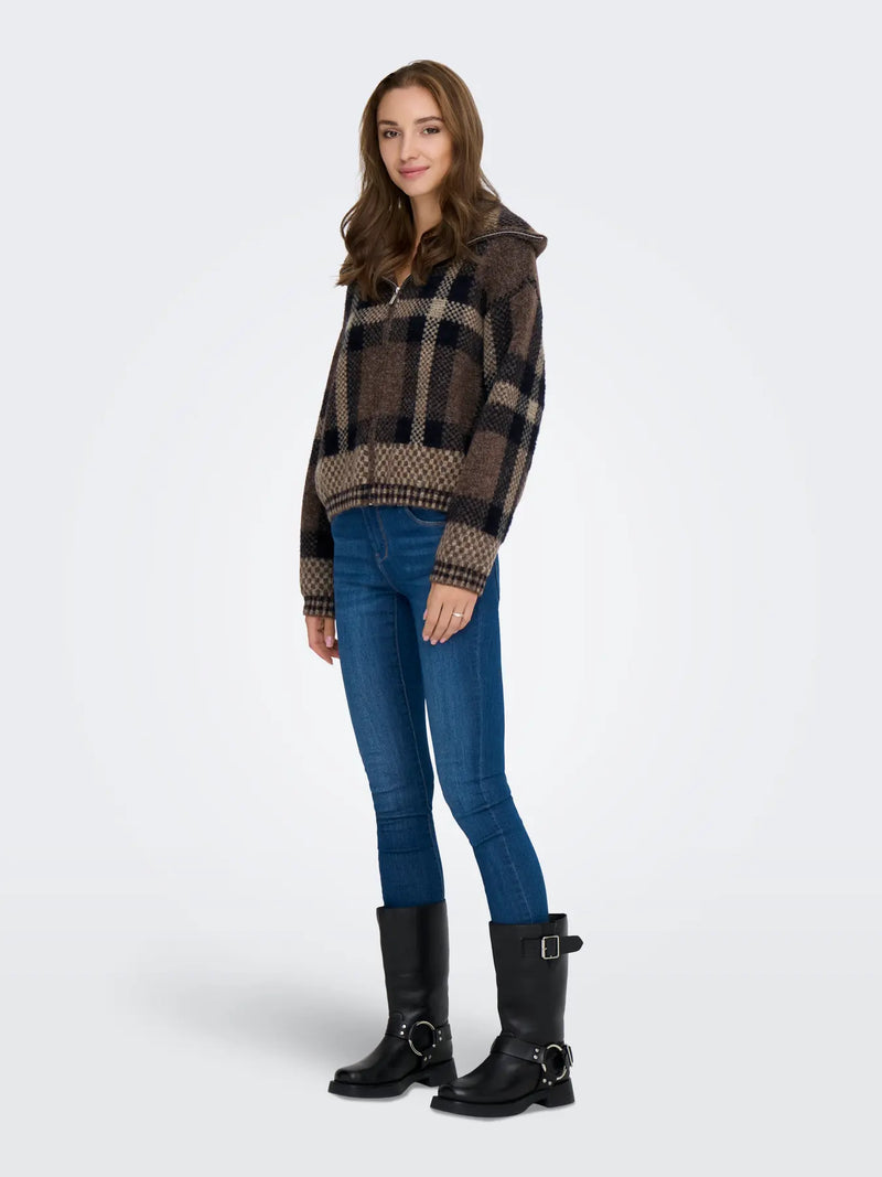 Only Maroon Zip Collar Cardigan