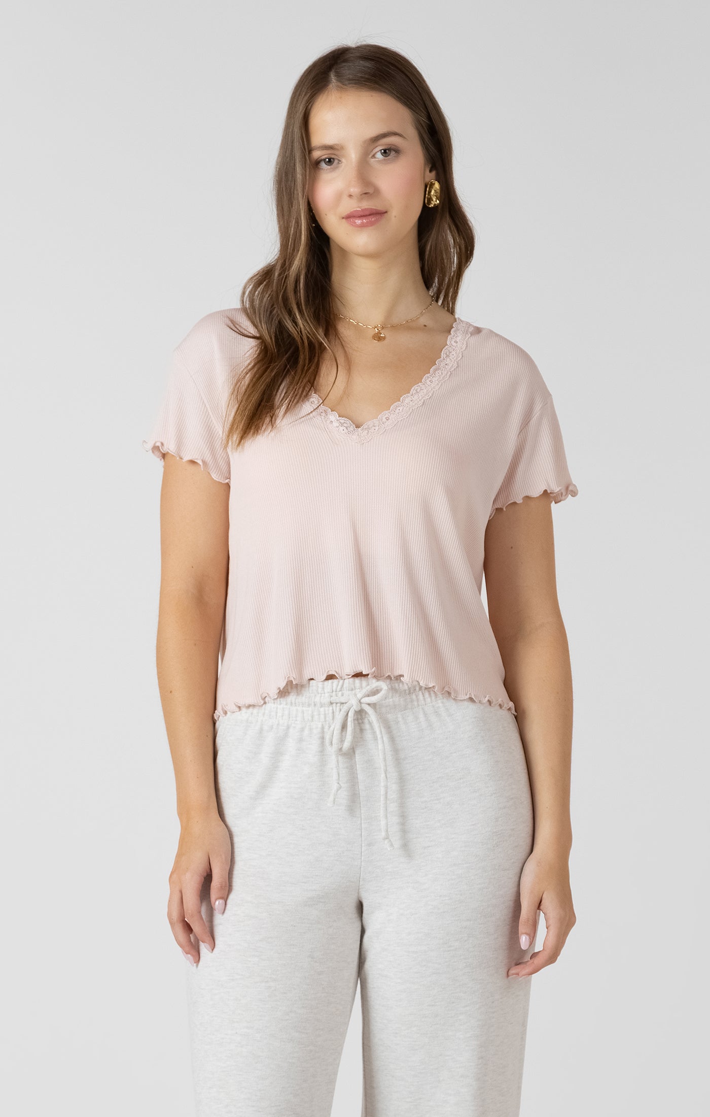 DEX - Lace Trim Waffle Tee