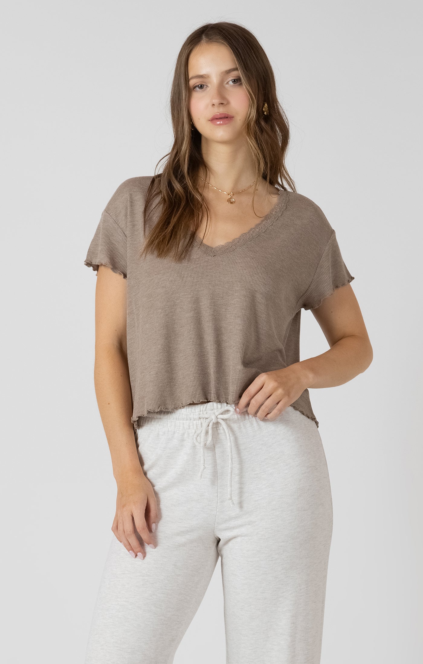 DEX - Lace Trim Waffle Tee