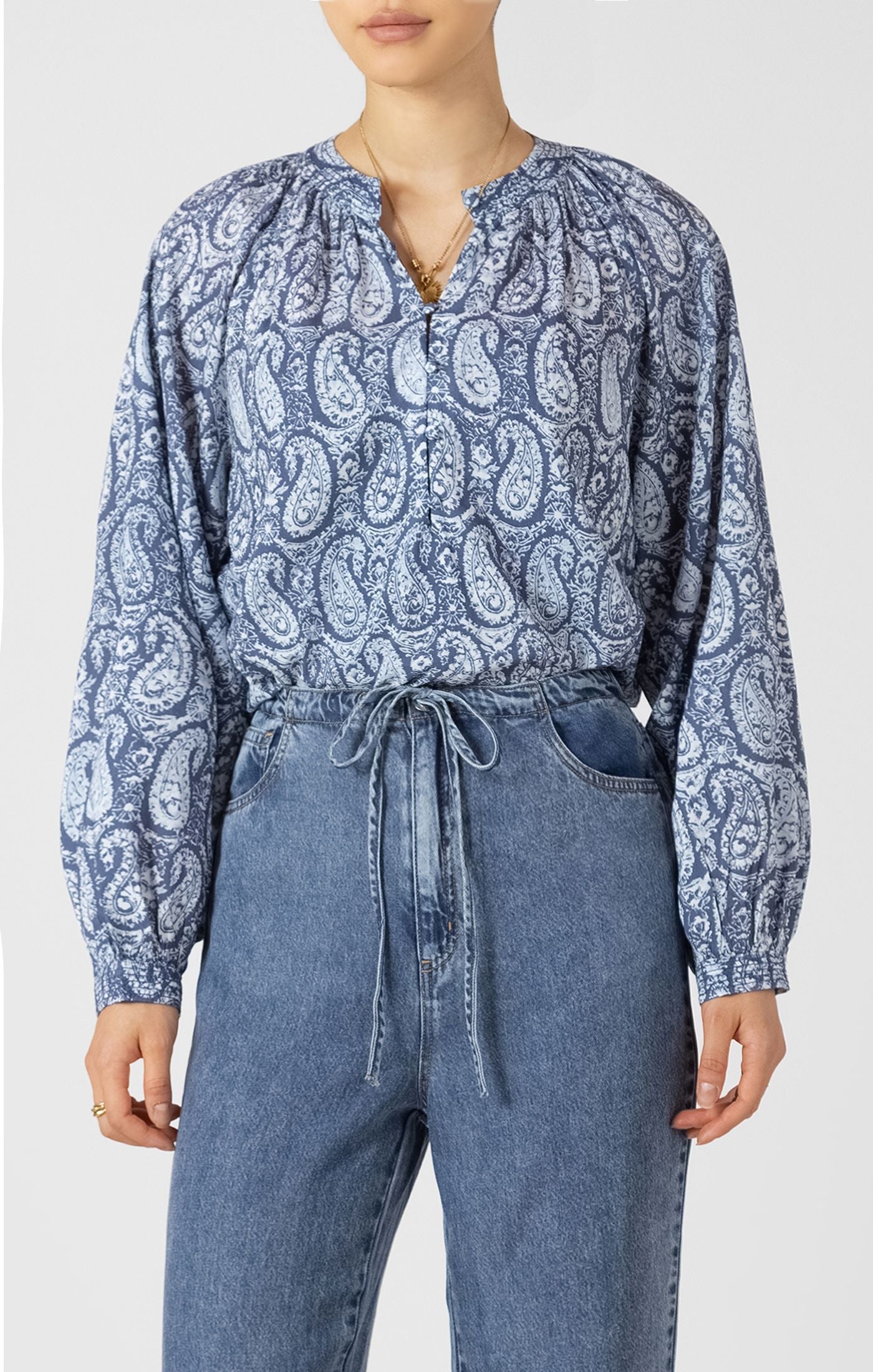 DEX- Balloon Sleeved Paisley Blouse
