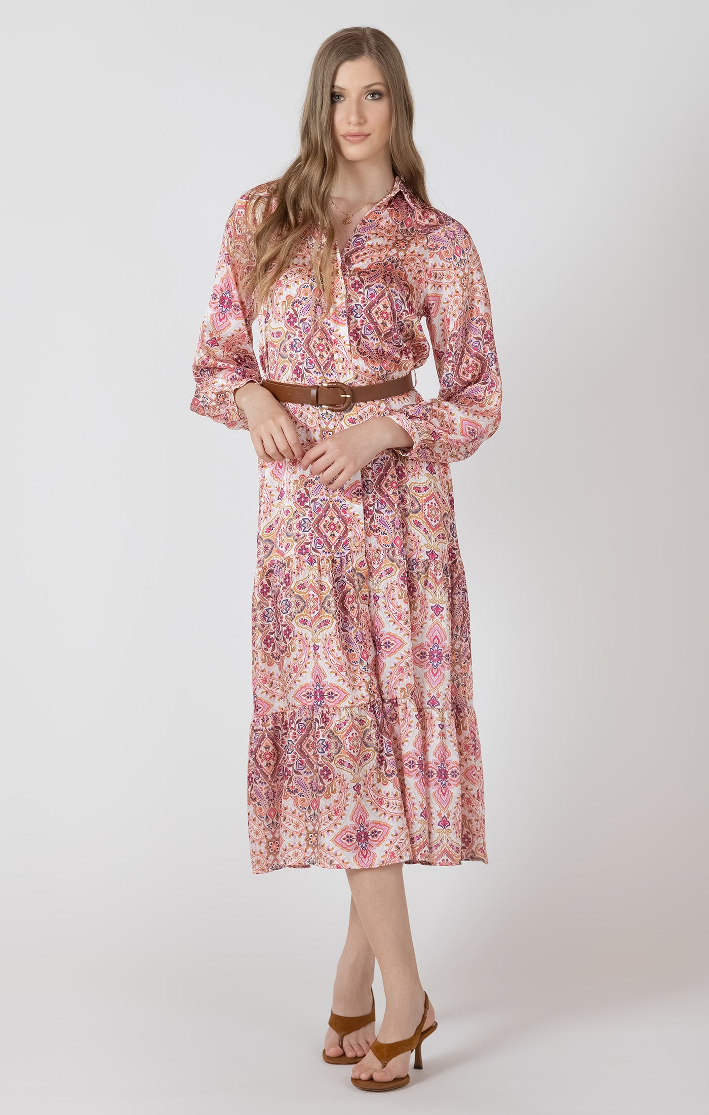 Black Tape - Button Front Belted Shirt Dress