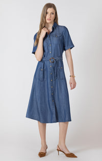 Black Tape- Belted Denim Utility Dress