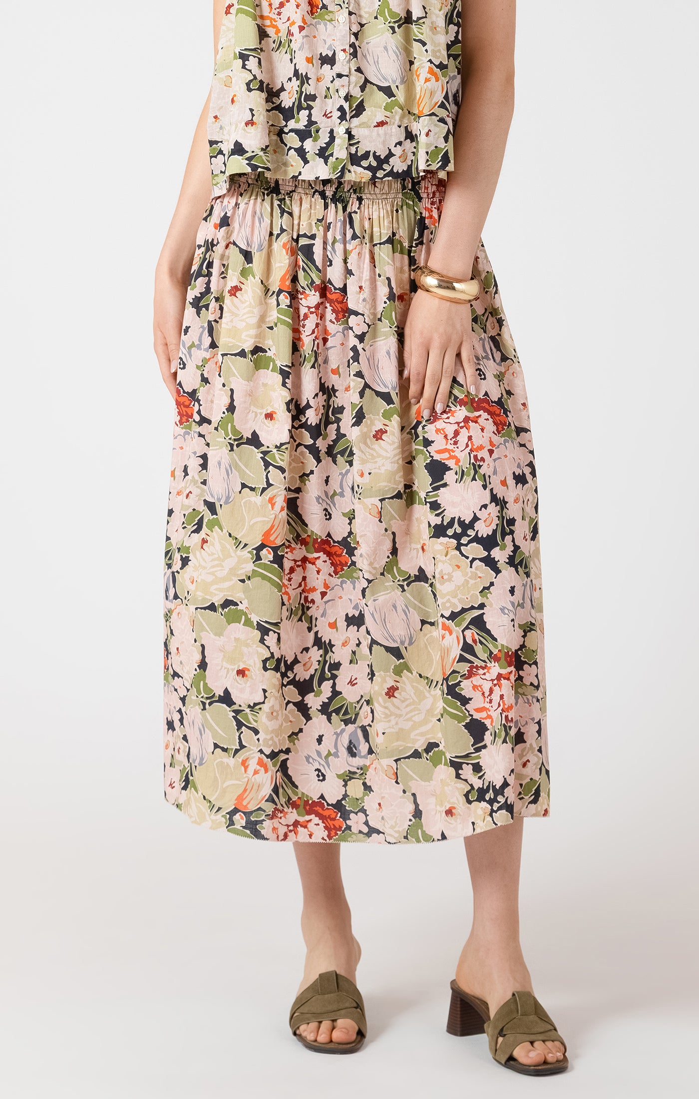 DEX- Smocked Waist Midi Skirt
