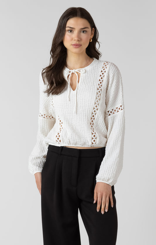 DEX- Lace Insert Textured Blouse