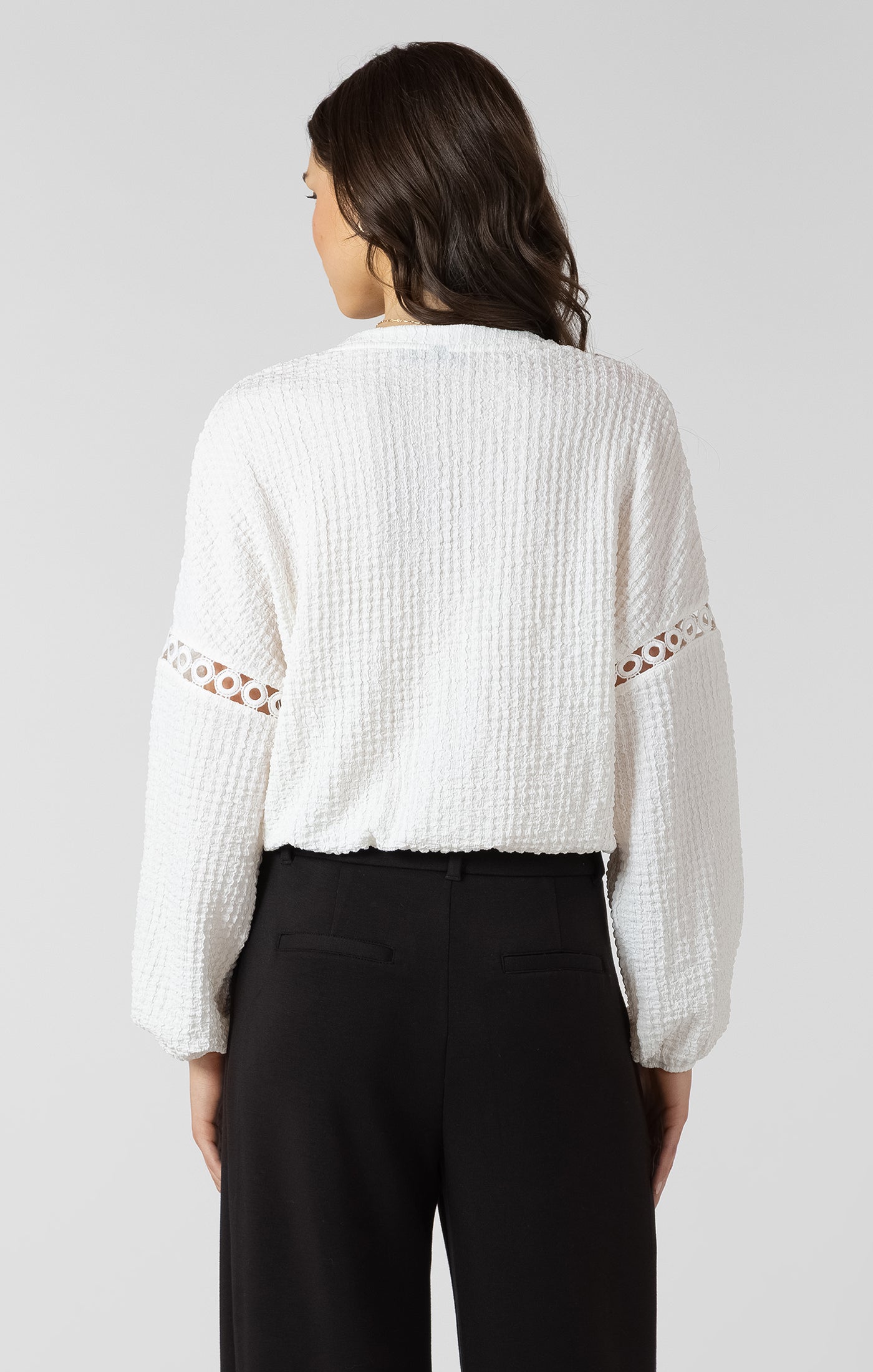 DEX- Lace Insert Textured Blouse